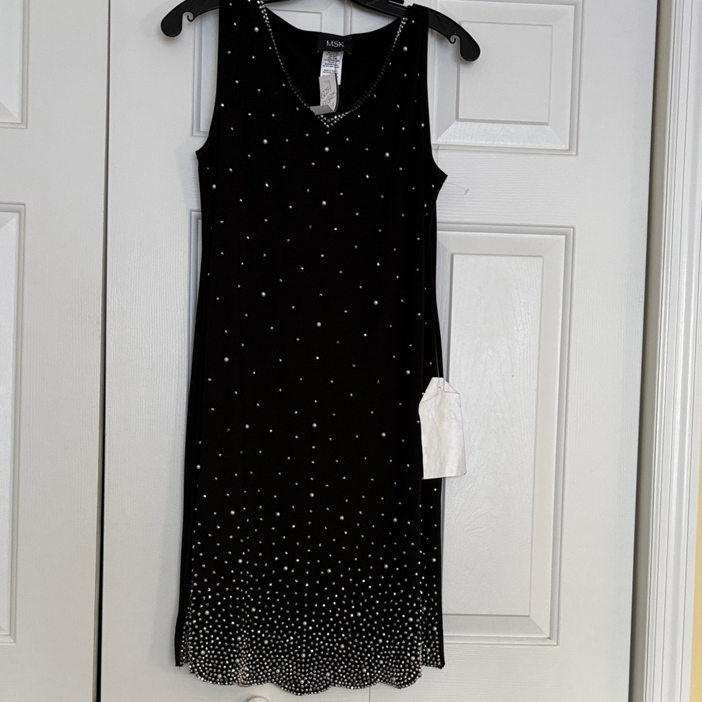 MSK Black Sleeveless Midi Dress with Silver Stud Detailing NWT